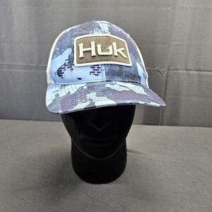 Huk Hat Cap Snap Back Blue Camo Mesh Trucker Patch Fishing Outdoor Mens
